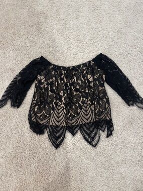 Express Black Lace Off-Shoulder Floral Blouse